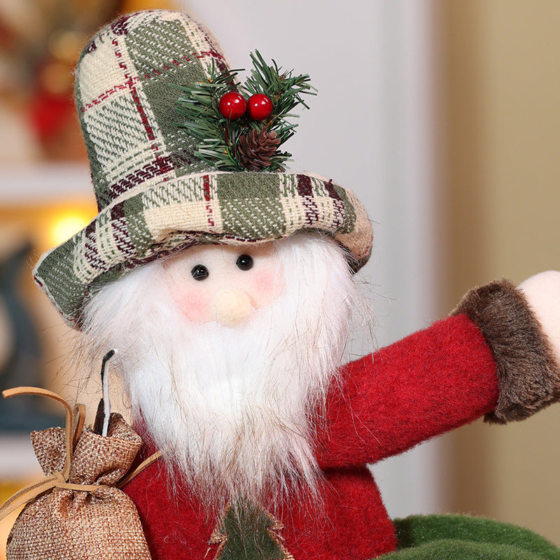 Christmas Retro Plaid Curtain Buckle Decorations Xmas Snowman Doll Curtain Tieback Festival Home Decor