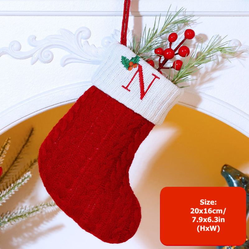 Knitted Stripe Christmas Stockings 26 Letters Embroidery Socks Decorations Gift Bag Xmas Tree Hanging Ornaments