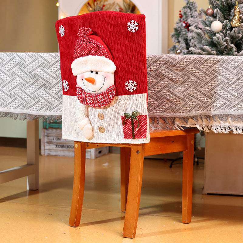 Christmas Decorations Cartoon Knitted Chair Covers Santa Snowman Chair back set Festive Dining Room Ornaments Home Decor