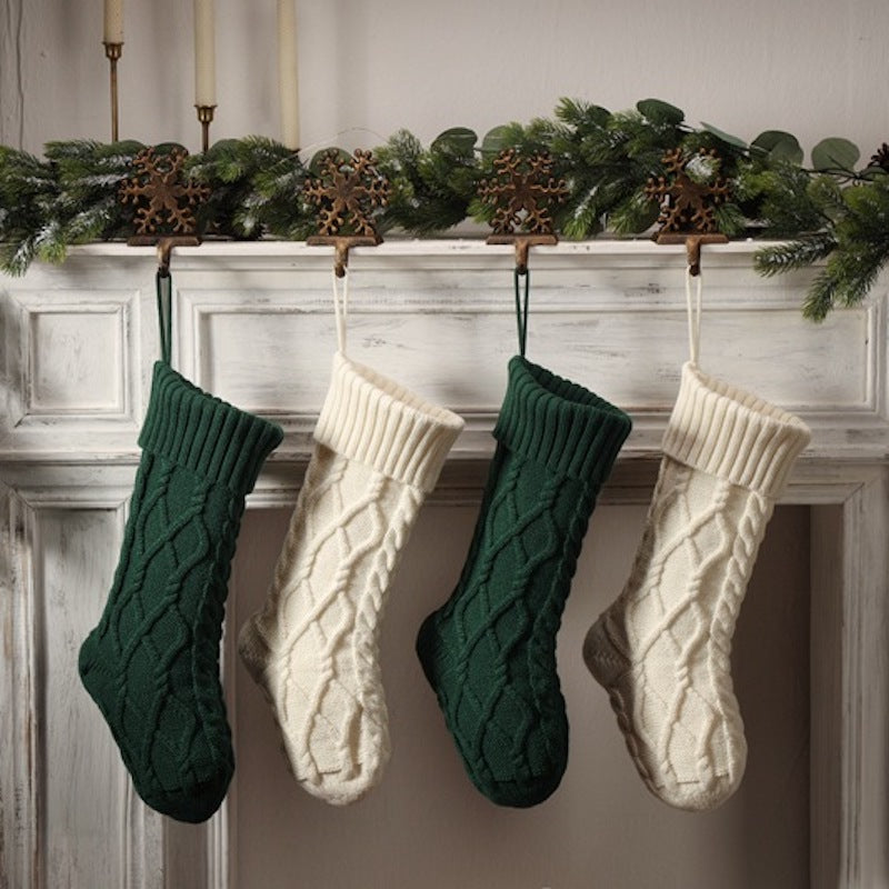 Christmas Decorations Knitted Twist Stocking Double Diamond Large  Gift Bag Xmas Tree  Hanging Home Fireplace Ornament 18"