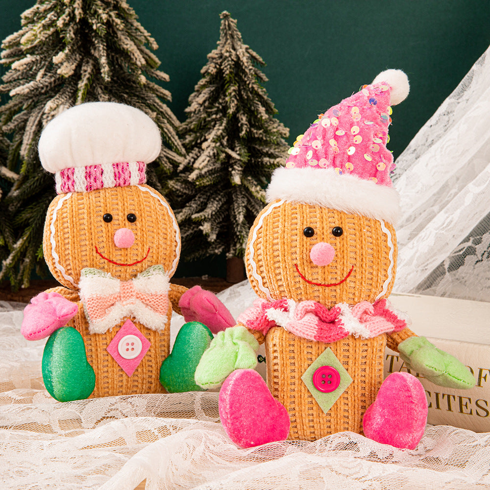 Christmas Decorations LED Gingerbread Man Ornaments Pink Gingerman Doll Xmas Gifts Home Table Decoration