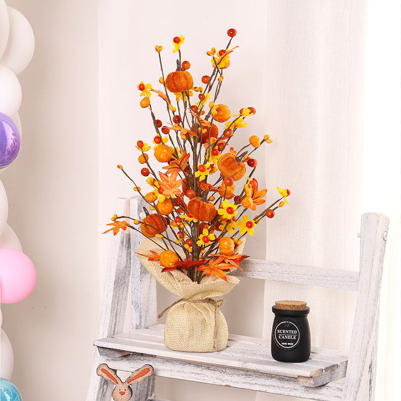 Pumpkin Maple Decorative Tree Thanksgiving Halloween Decorations Holiday Tabletop Ornaments Harvest Festival Farm Garden Family Party Home Decor