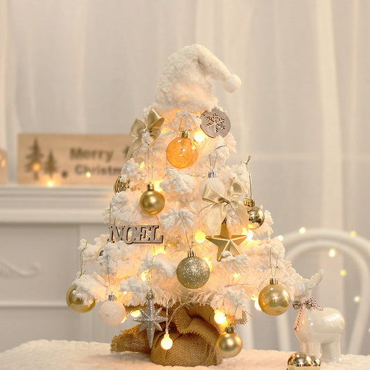 LED Mini Christmas Tree White Flocking Xmas Tree Christmas Decorations Tabletop Ornament Home Decor