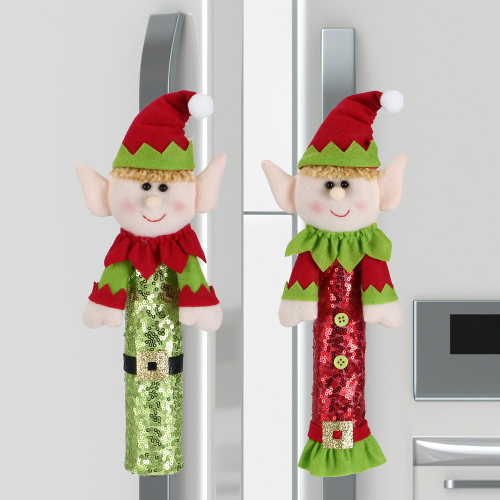 Christmas Decorations Fridge Handle Covers Lint Elf Doll Ornaments for Microwave Oven Festive Home Decor