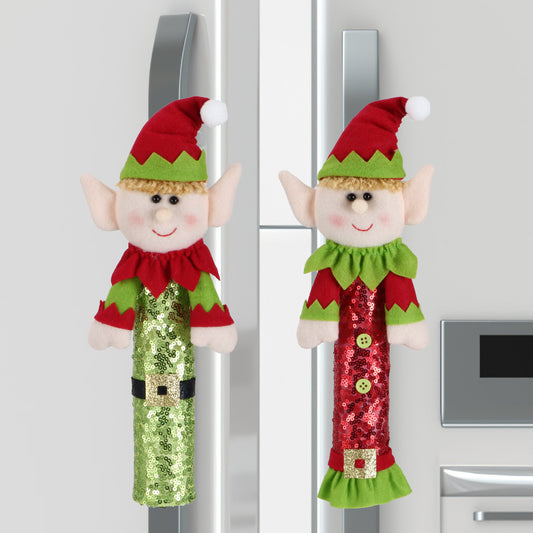 Christmas Decorations Fridge Handle Covers Lint Elf Doll Ornaments for Microwave Oven Festive Home Decor