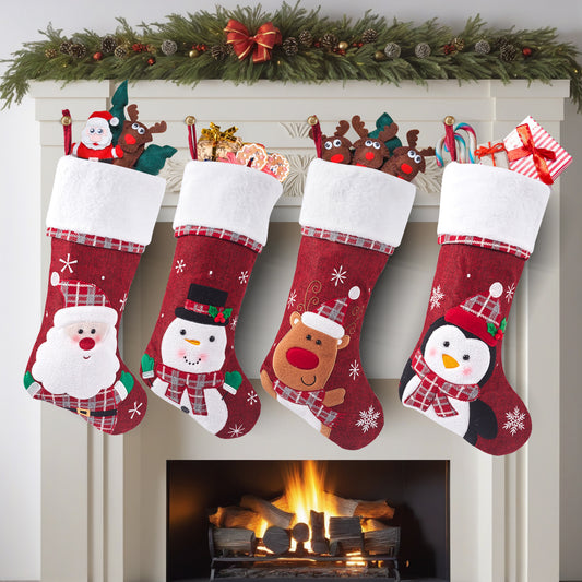 Embroider Christmas Stocking Xmas Tree Fireplace Hanging Ornaments Large Gift Bag Wreath Door Decorations