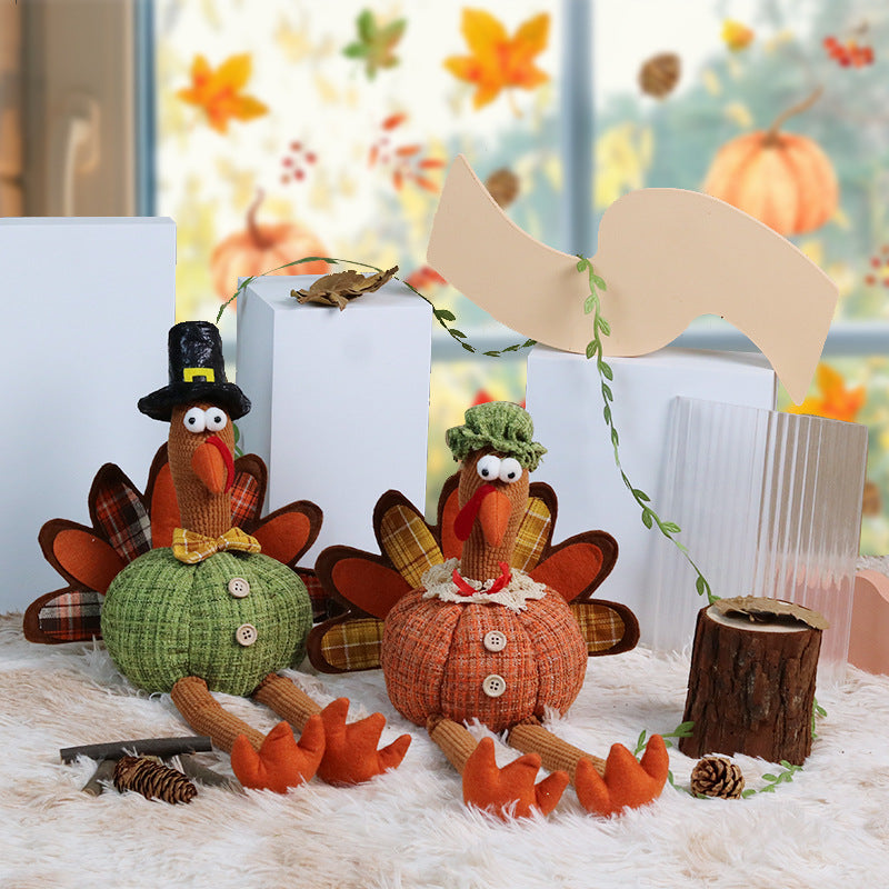 Thanksgiving Decorations Long Legs Turkey Doll Ornaments Fall Harvest Festival Home Party Decor Window Decorative Craft Gifts