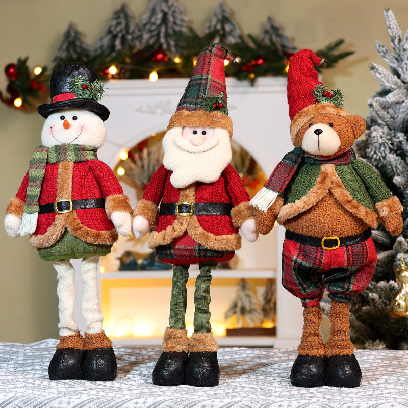 Christmas Retro Plaid Plush Doll Knitted Telescope Santa Snowman Ornaments Holiday Gift Window Home Decor