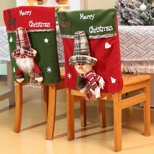 Christmas Decoration Retro Plaid Santa Chair Cover Snowman Doll Seat Cover Ornaments Holiday Hotel Home Decr
