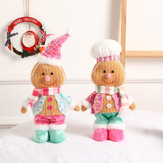Christmas Decorations Pink Gingerman Doll Ornaments Cute Cartoon Standing Gingerbread Man Gifts Holiday Home Decor Party Window Decoration Toy