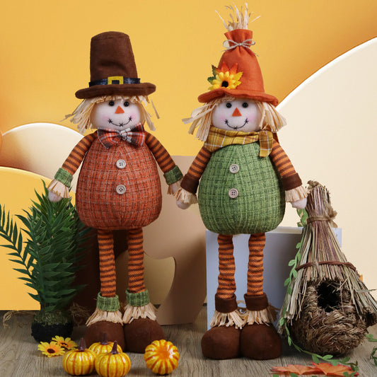Thanksgiving Decorations Telescope Straw Man Doll Ornaments Harvest Festival Gifts Straw Hat Dwarf Home Party Decor Shop Window Decoration