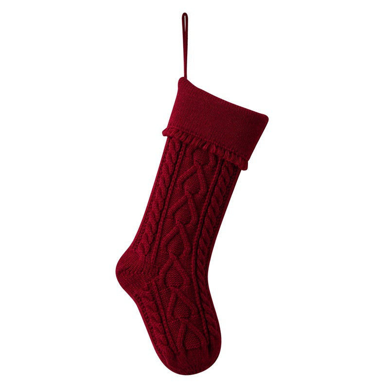 Heart Tassel Christmas Stocking Knitted Socks Large Gift Bag Xmas Party Decorations Hanging Ornament Candy Bag 18"