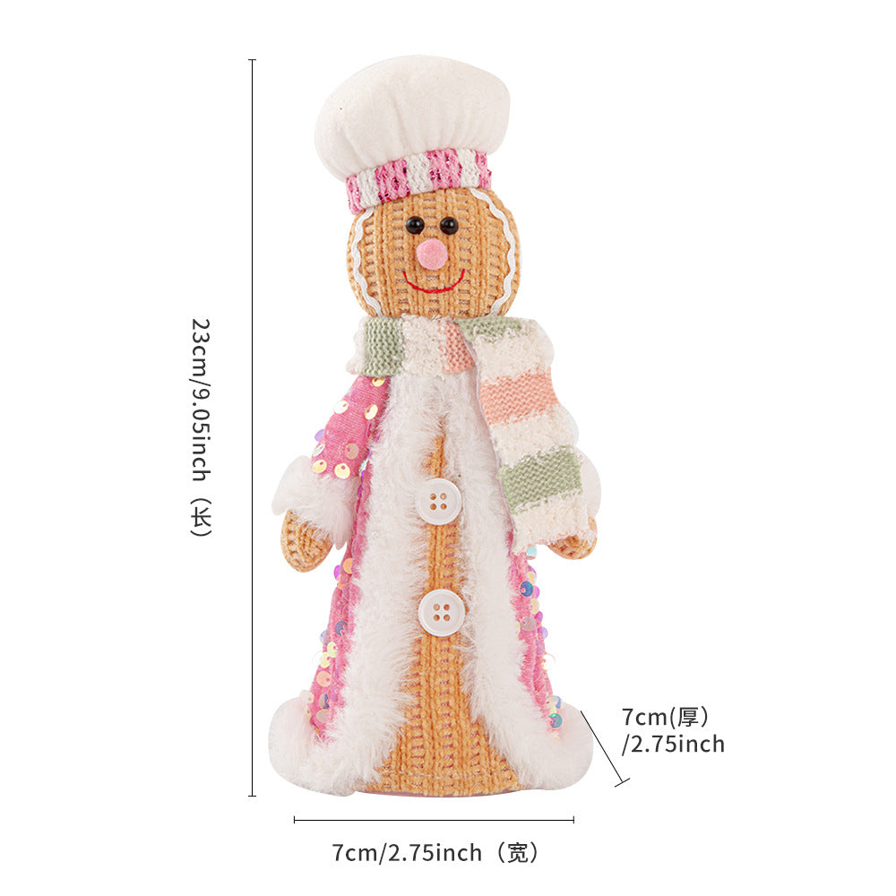 Christmas Decorations Pink Gingerbread Man Sequin Standing Doll Party Ornaments Home Table Decor Holiday Gift