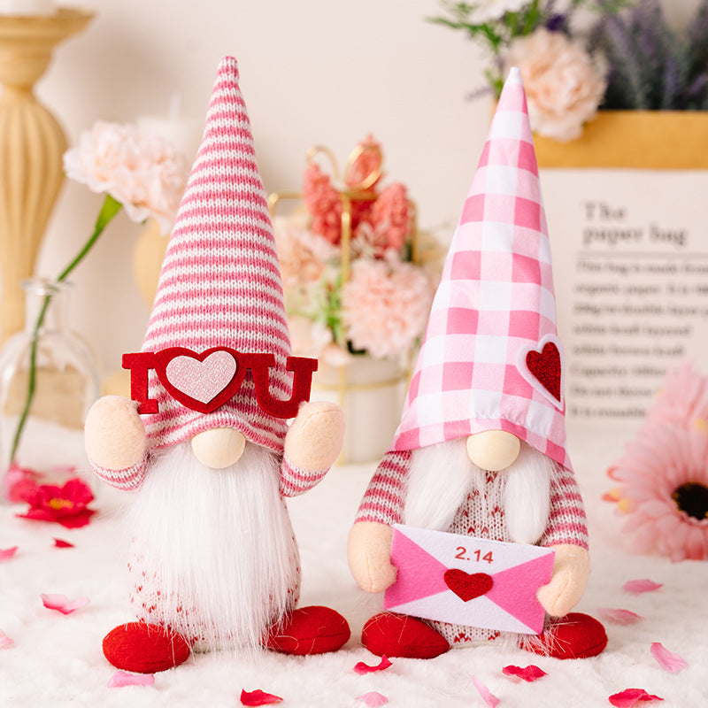 Pink Valentine's Day Doll Decorations Couple Gnome Tabletop Ornaments Gifts Holiday Home Decor
