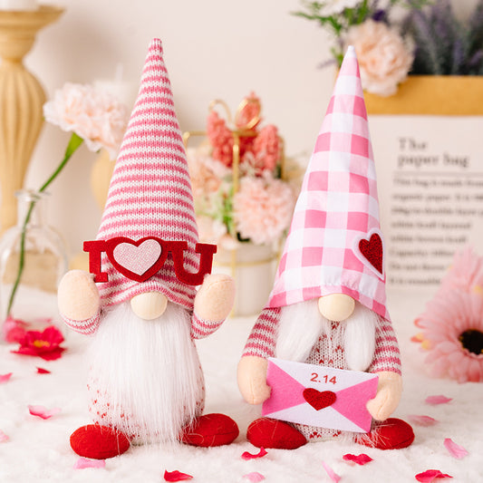 Pink Valentine's Day Doll Decorations Couple Gnome Tabletop Ornaments Gifts Holiday Home Decor