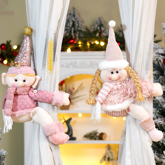 Christmas Pink Curtain Buckle Xmas Elf Doll Curtain Tieback Decorations Home Decor Holiday