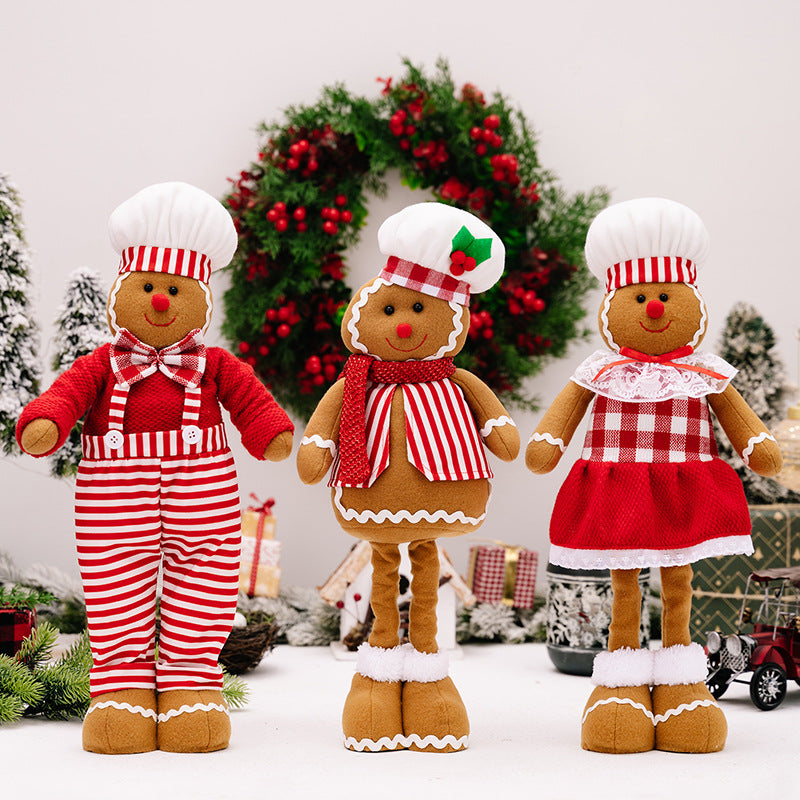 Striped Overalls Ginger Man Ornaments Red White Plaid Chef Hat Telescope Gingerbread Man Doll Gifts Home Window Decoration