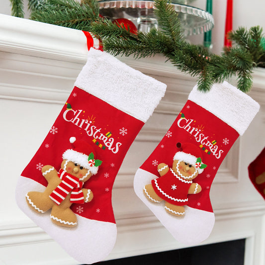 Gingerbread Man Christmas Stocking Large Gift Bag Santa Hanging Ornaments Snowman Candy Bag Xmas Tree Pendants Holiday Party Decor