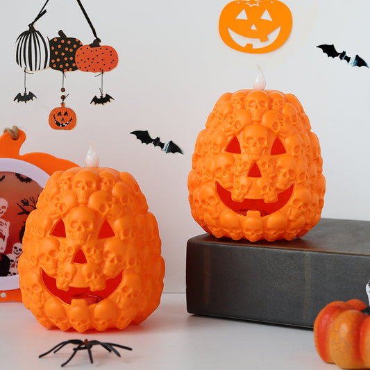 Halloween Decorations LED Pumpkin Light Skull Decorative Night Lamp Pumpkin Ornaments Party Props Hollow Candle Lamp Home Decor