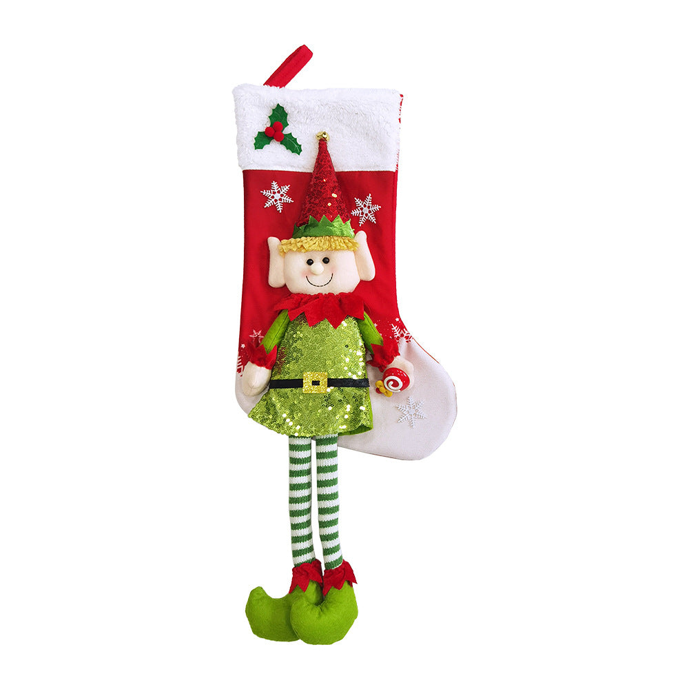 Cute Elf Christmas Stocking Longleg Doll Candy Gift Bag Xmas Tree Hanging Ornaments Fireplace Decorations