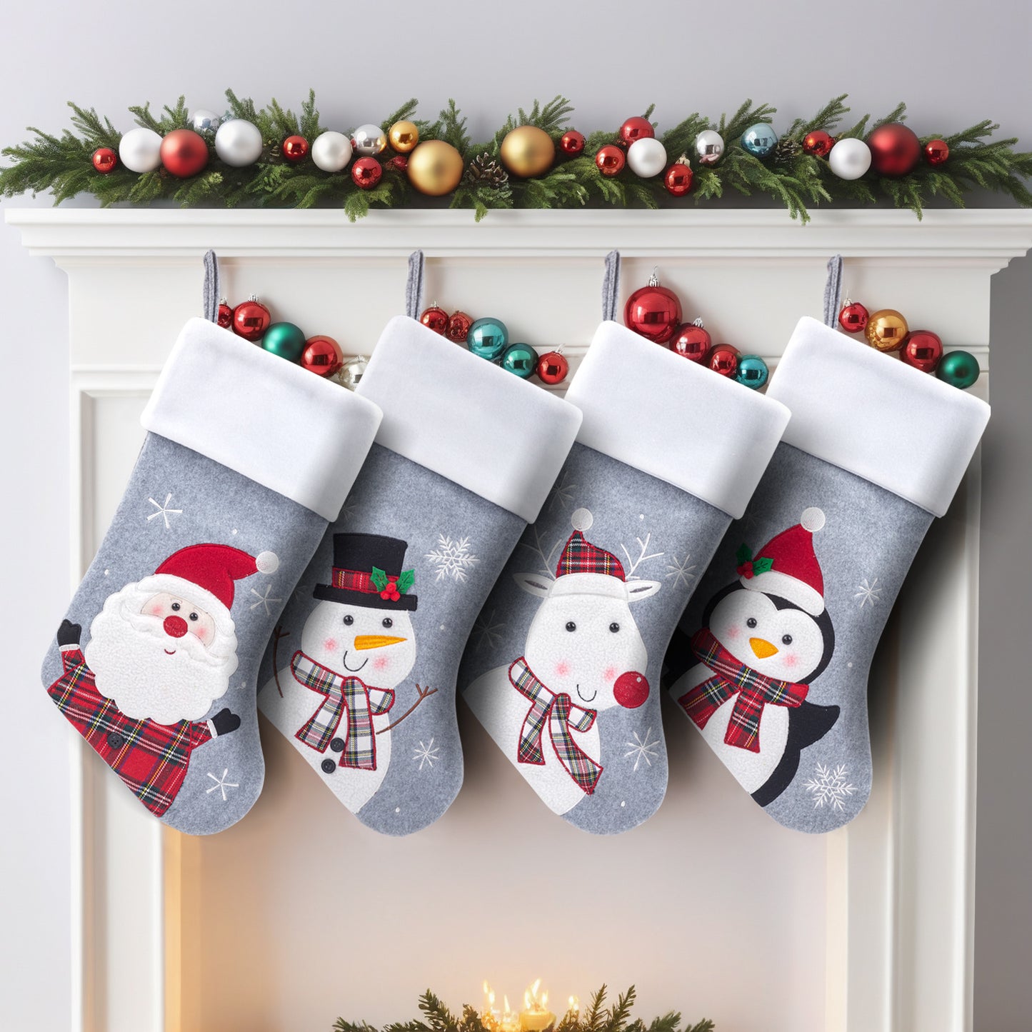 Christmas Stocking Decorations Cartoon Santa Snowman Socks Gifts Candy Bag Xmas Tree Hanging Ornaments Holiday Decor