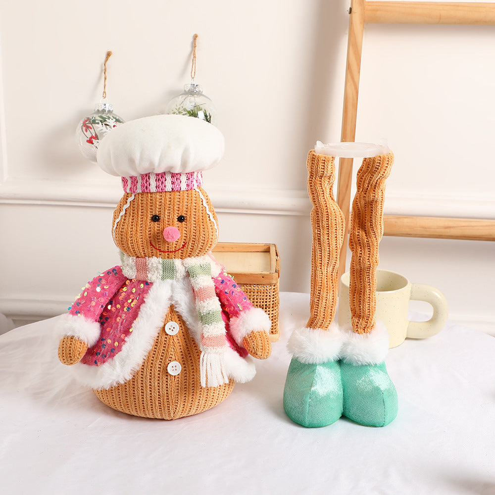 Cute Pink Gingerbread Man Doll Christmas Decorations LED Telescope Puppet Ornaments Removable Standing Gingerman Gifts