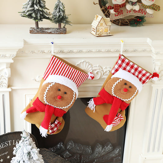 Christmas Stocking Gingerman Gift Bag Red White Plaid Gingerbread Man Candy Bag Strip Hanging Ornaments Xmas Tree Pendants Decorations Home Holiday Party Decor