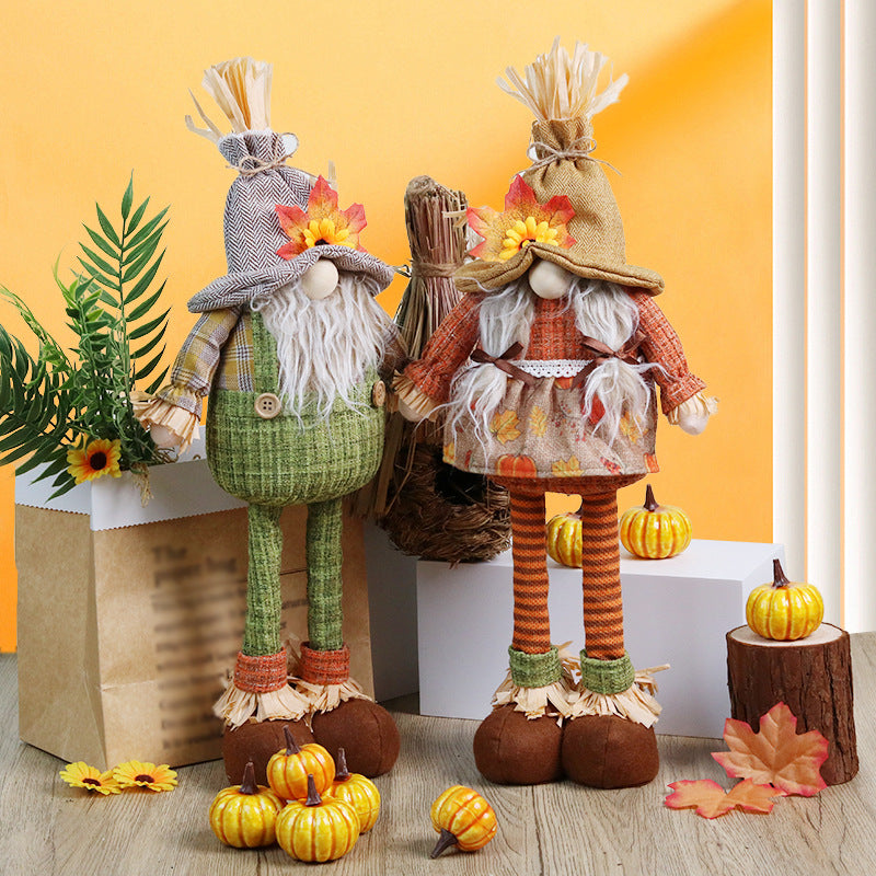 Maple Sunflower Gnome Thanksgiving Decorations Telescope Dwarf Fall Harvest Festival Doll Ornaments Home Decor Shop Window Displays Autumn Gift