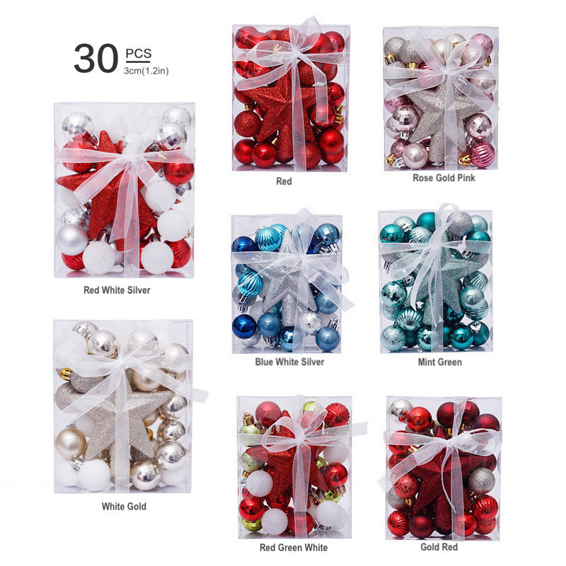 30PCS Christmas Ball Decorations 3cm/1.2in Mini Glitter Baubles with Tree Topper Hanging Ornaments for Table Christmas Tree Party Decor Wedding Holiday Decoration Gifts