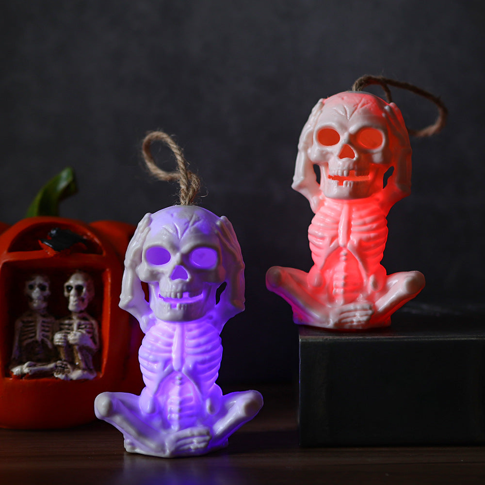 2Pack LED Skull Lights for Halloween Decorations Portable Skeleton Flash Night Lamp Spooky Hanging Ornaments