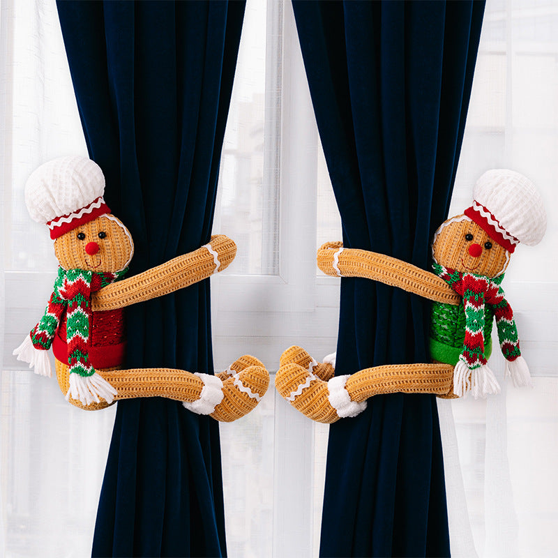 Christmas Decorations Gingerbread Man Curtain Buckle Chef Hat Window Curtain Hanging Ornaments Home Hotel Decor