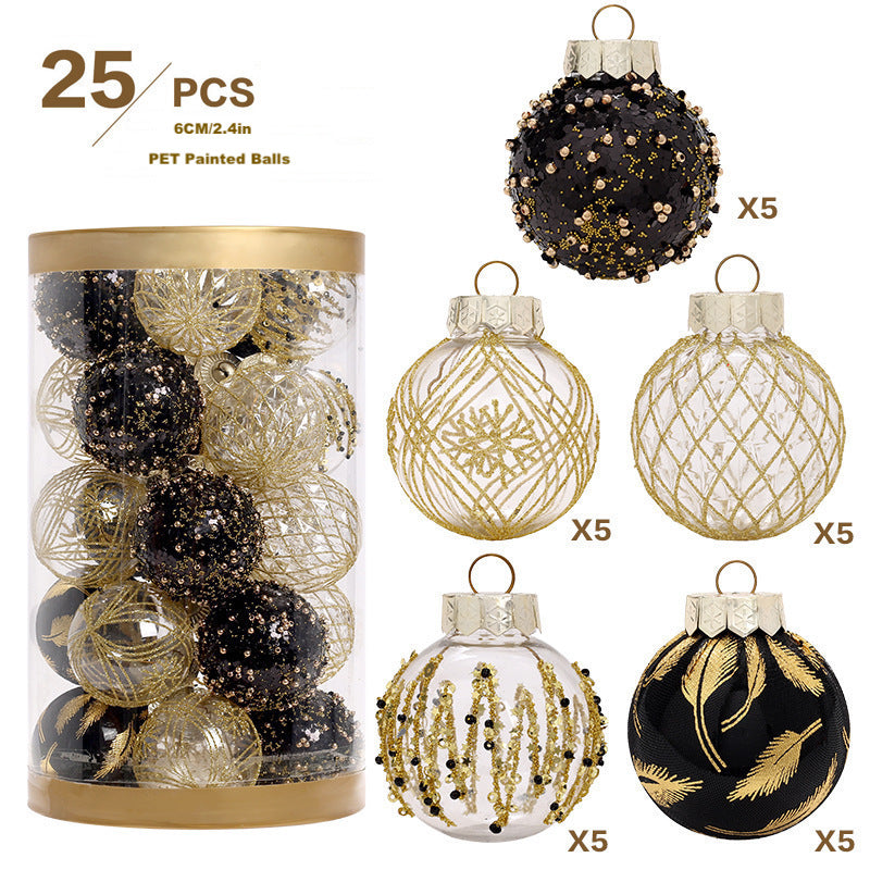 25 bolas de Navidad para árbol de Navidad, adornos colgantes, adornos dorados negros para decoración del hogar
