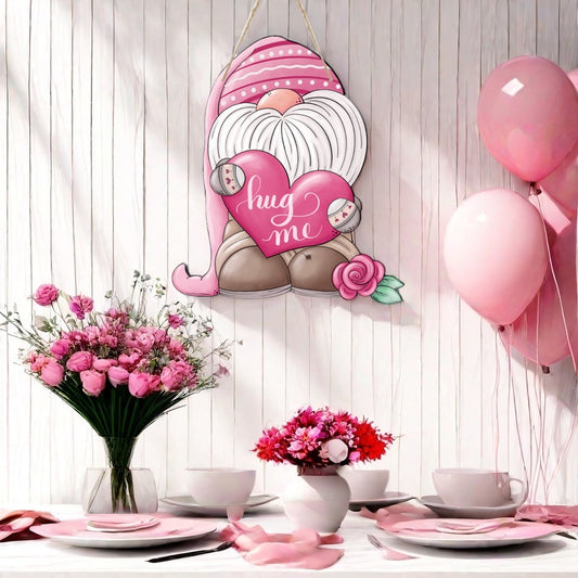 Wooden Pink Gnome Ornament for Holiday Home Decor DIY Wreath Accessories