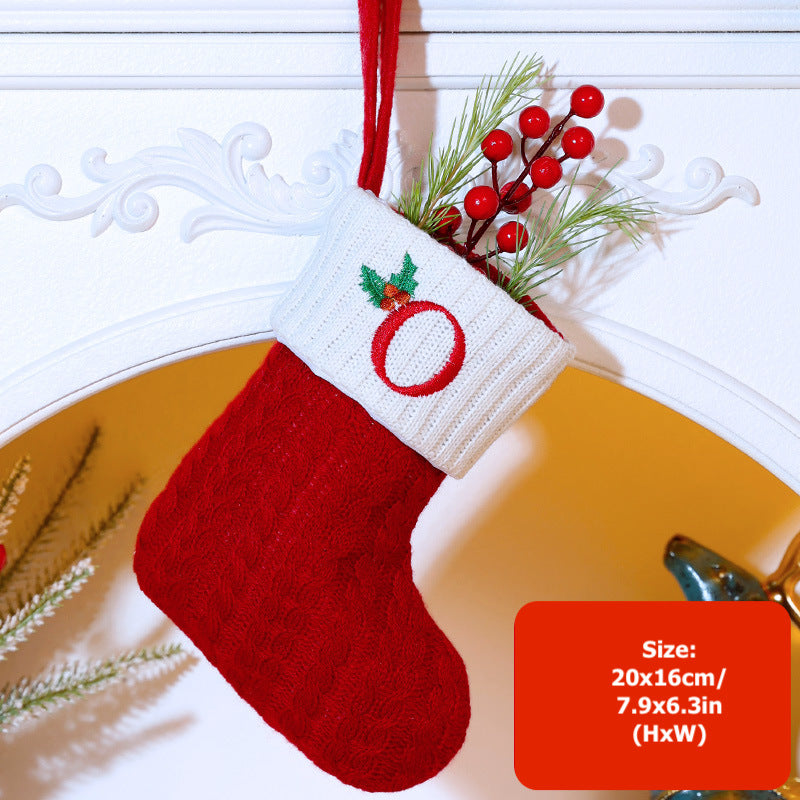 Knitted Stripe Christmas Stockings 26 Letters Embroidery Socks Decorations Gift Bag Xmas Tree Hanging Ornaments