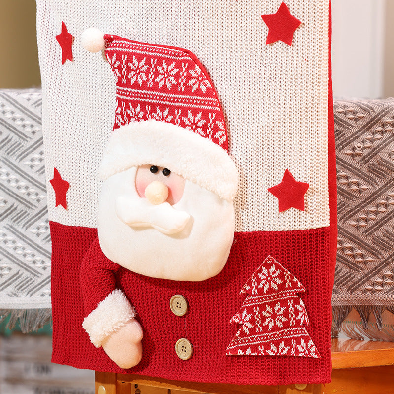 Christmas Decorations Cartoon Knitted Chair Covers Santa Snowman Chair back set Festive Dining Room Ornaments Home Decor