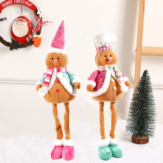 Cute Pink Gingerbread Man Doll Christmas Decorations LED Telescope Puppet Ornaments Removable Standing Gingerman Gifts