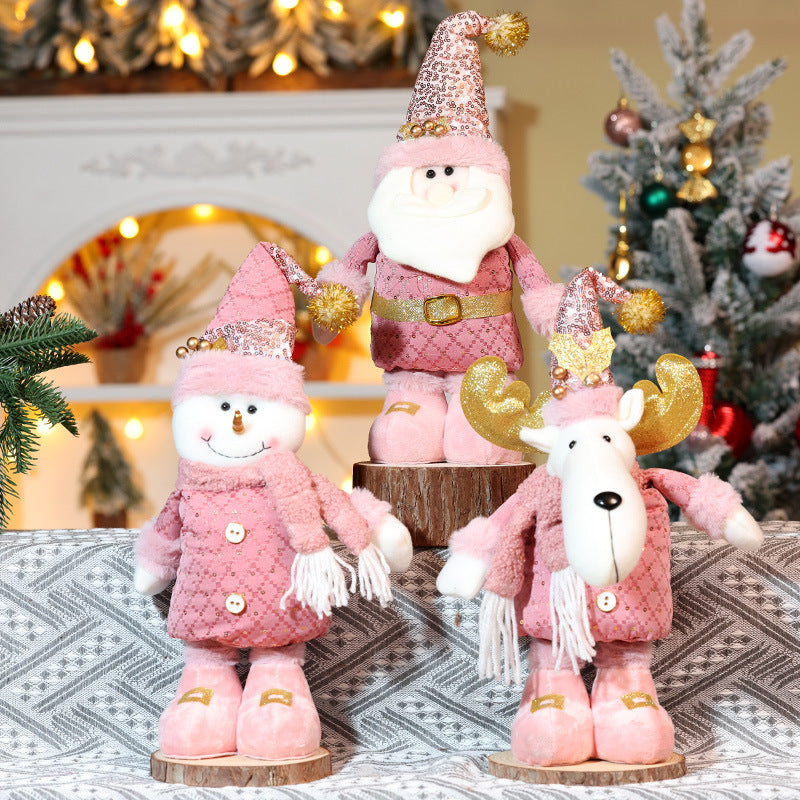 Christmas Decorations Pink Snowman Doll Telescope Santa Clause Ornaments Xmas Deer Window Decor Gift