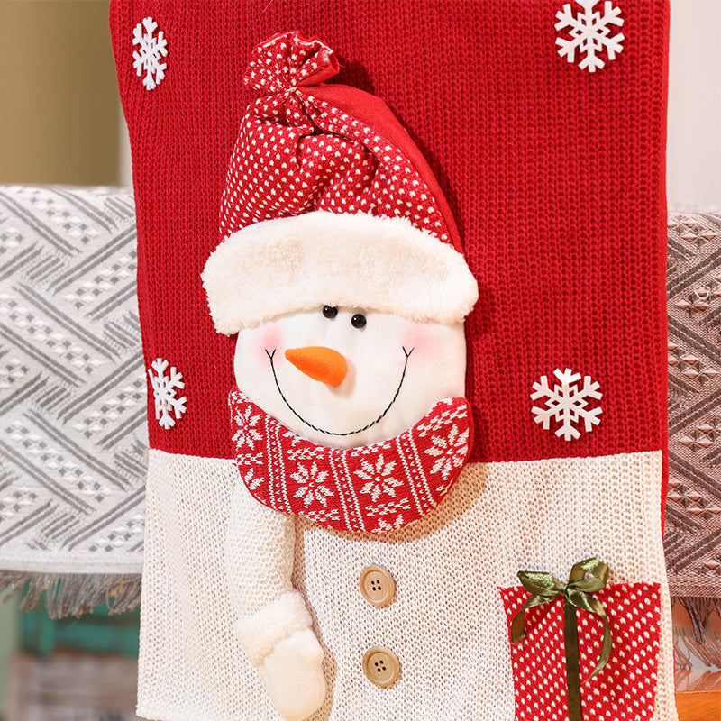 Christmas Decorations Cartoon Knitted Chair Covers Santa Snowman Chair back set Festive Dining Room Ornaments Home Decor