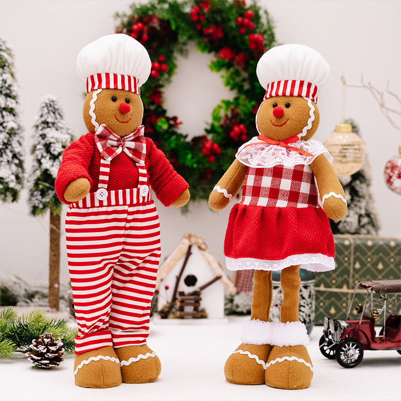 Striped Overalls Ginger Man Ornaments Red White Plaid Chef Hat Telescope Gingerbread Man Doll Gifts Home Window Decoration
