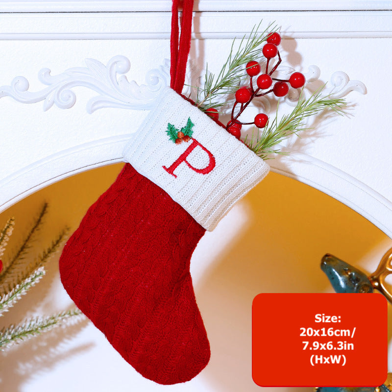 Knitted Stripe Christmas Stockings 26 Letters Embroidery Socks Decorations Gift Bag Xmas Tree Hanging Ornaments