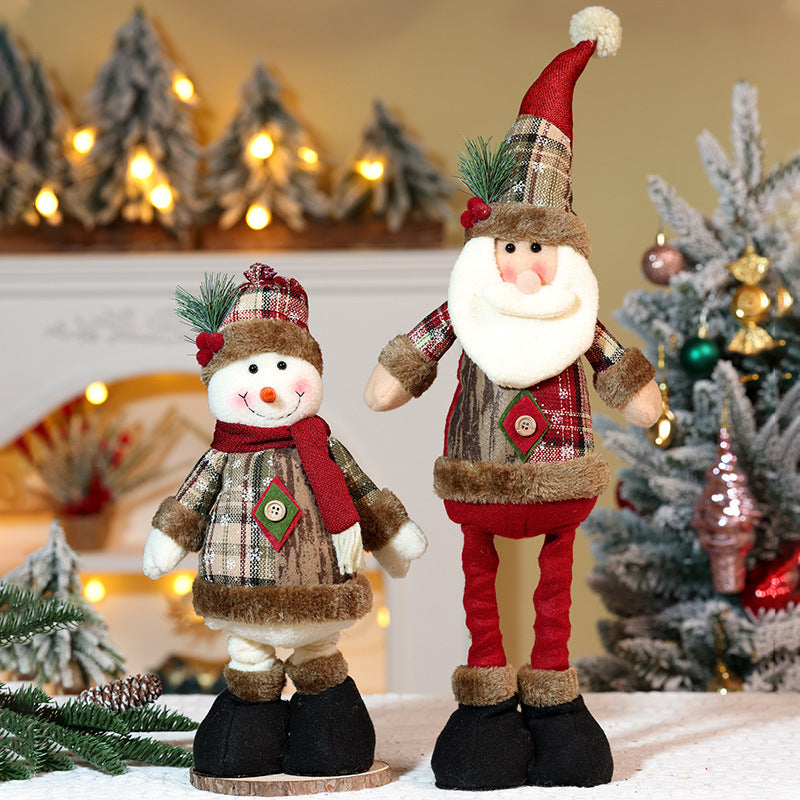 Christmas Plaid Snowflake Doll Telescope Santa Snowman Ornaments Shopping Mall Decorations Holiday Gifts Window Home Decor