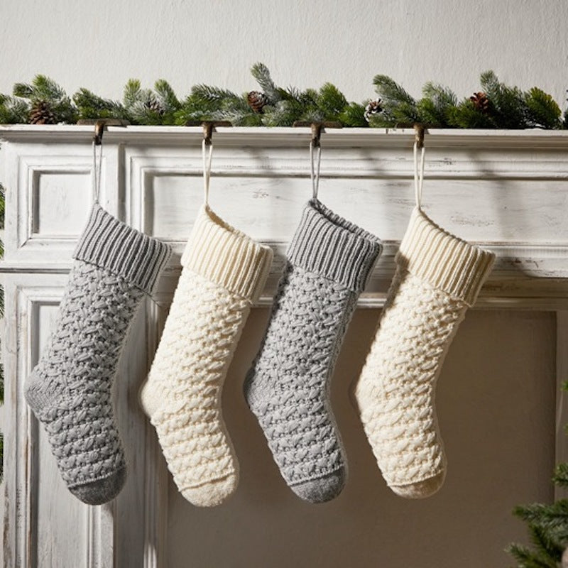 Christmas Hanging Ornament Knitted Stocking Gift Bag Socks Xmas Party Decorations Candy Bag