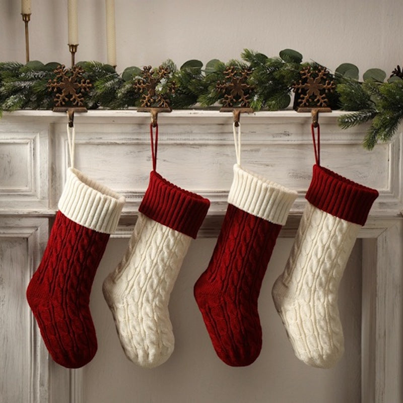 Knitted Twist Christmas Stocking Large Gift Bag Home Decorations Xmas Tree Fireplace Hanging Ornament Candy Bag
