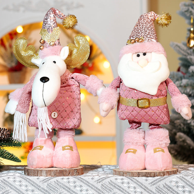 Christmas Decorations Pink Snowman Doll Telescope Santa Clause Ornaments Xmas Deer Window Decor Gift