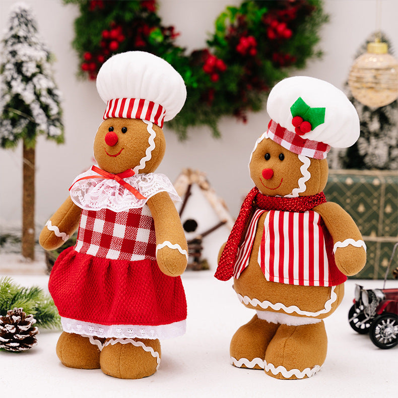 Striped Overalls Ginger Man Ornaments Red White Plaid Chef Hat Telescope Gingerbread Man Doll Gifts Home Window Decoration