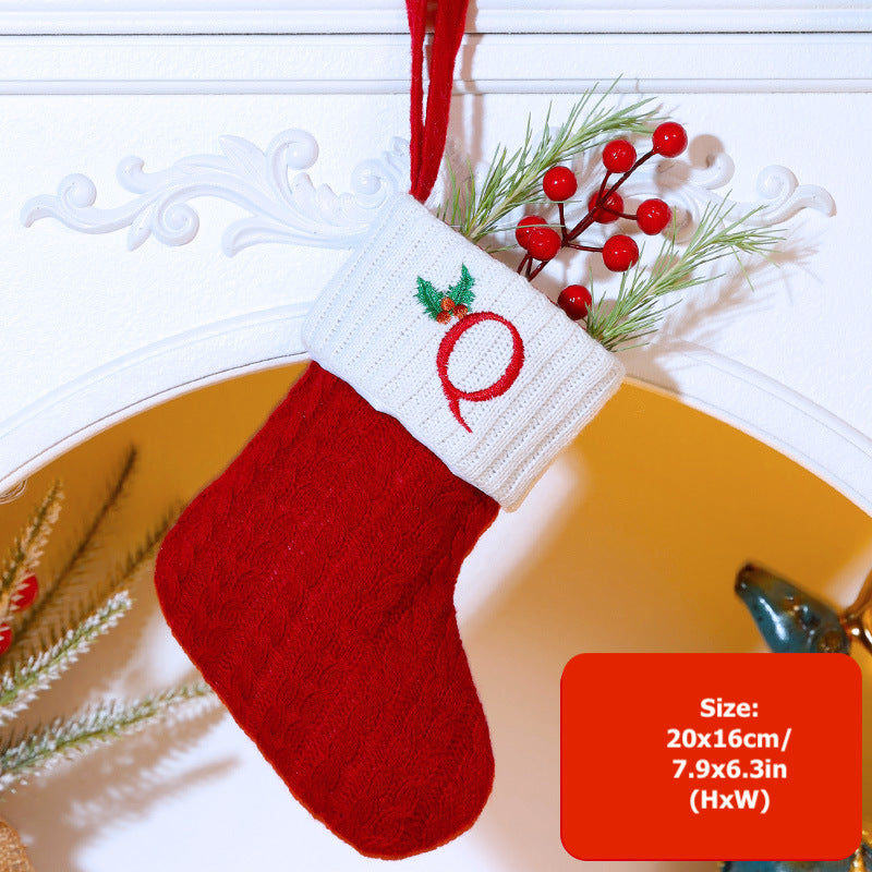 Knitted Stripe Christmas Stockings 26 Letters Embroidery Socks Decorations Gift Bag Xmas Tree Hanging Ornaments