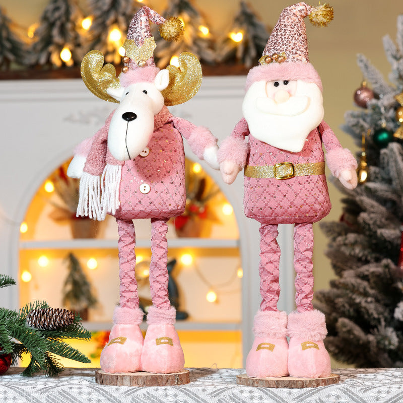 Christmas Decorations Pink Snowman Doll Telescope Santa Clause Ornaments Xmas Deer Window Decor Gift