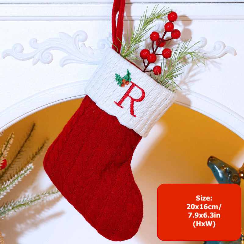 Knitted Stripe Christmas Stockings 26 Letters Embroidery Socks Decorations Gift Bag Xmas Tree Hanging Ornaments