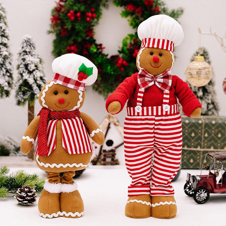 Striped Overalls Ginger Man Ornaments Red White Plaid Chef Hat Telescope Gingerbread Man Doll Gifts Home Window Decoration