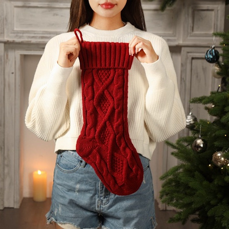 18in Large Christmas Gift Bag Decorations Knitted Two-sided Diamond Christmas Stocking Home Fireplace Xmas Tree Ornaments